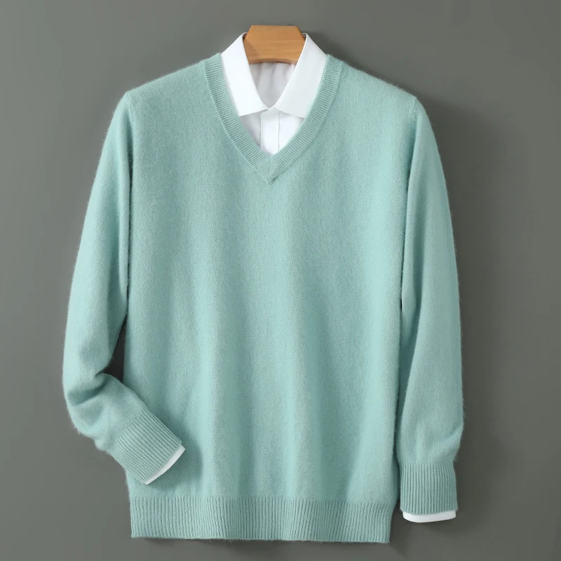 Men's 100% Pure Mink Sweater V-Neck Pullovers Knit Cashmere Sweater ...