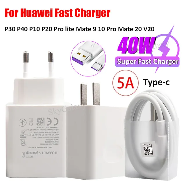 Huawei-急速充電器P40Pro,40W,10V/4a,5A,USB Type Cケーブル,mate 20 