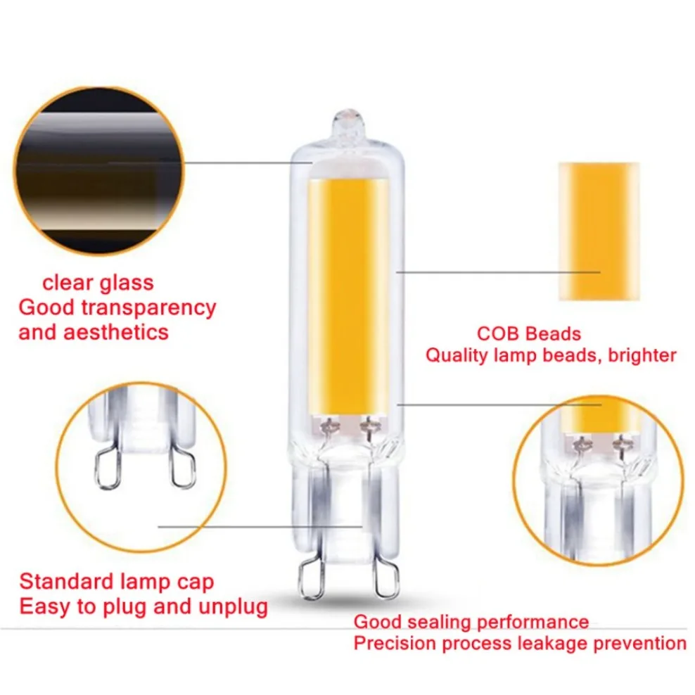 슈퍼 밝은 G9 LED 전구 7W 9W 12W 15W AC DC 12V 220V 유리 램프 정전원 빛 LED 조명 G9 COB 전구
