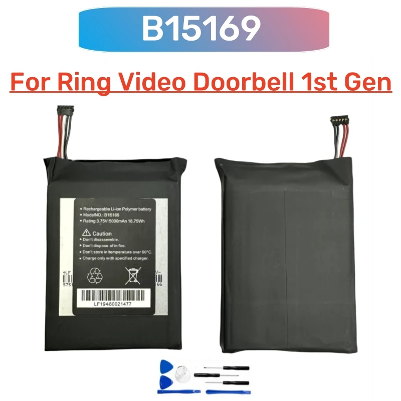 링 비디오 초인종 1세대 720p용 5000mAh B15169 배터리 +무료 도구