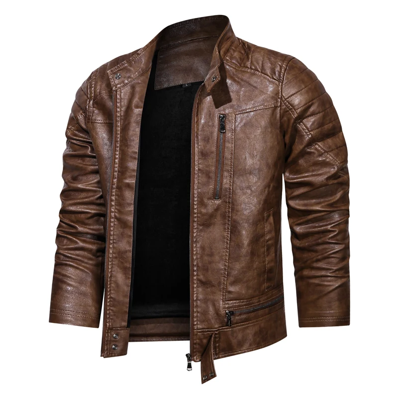

Mens Pilot Leather Jacket Stand Collar PU Leather Coat Male Motorcycle Leather Jacket Windproof Slim Men's Jacket Streetwear New