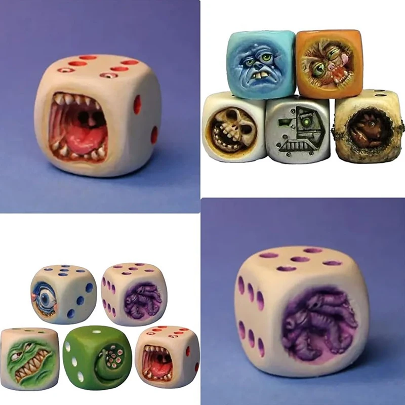 Funy Monster Face Resin Dice Set Halloween Tabletop Game Props Table Games Role