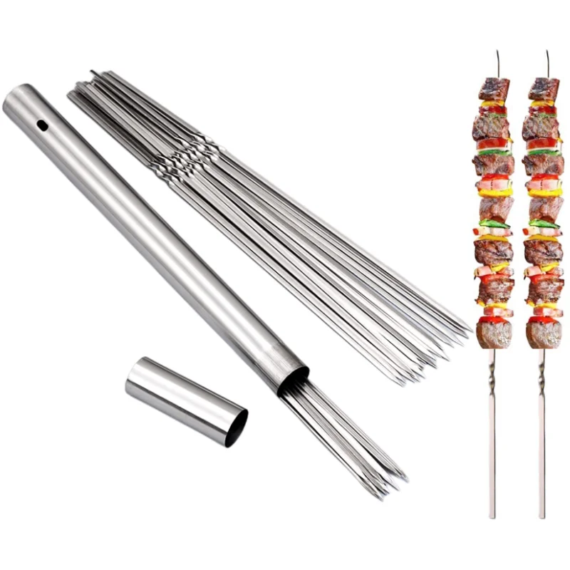 10/15/20Pcs Stainless Steel Barbecue Skewer Reusable BBQ Skewers Kebab Iron Stick Outdoor Camping Picnic Tools Cooking Tools barbecue skewers barbecue tools