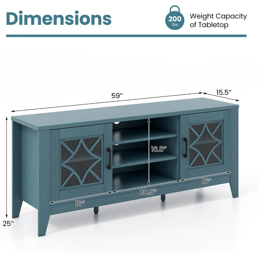 Farmhouse TV Stand for 65-Inch TVs - Classic Media Entertainment Center with Glass Door Cabinets & Adjustable Shelves 3