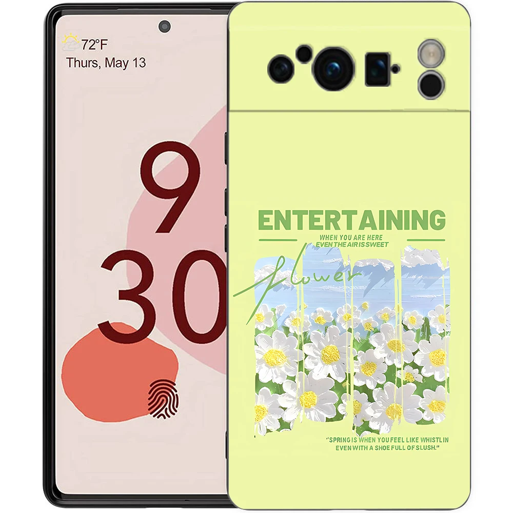 Green Floral Shockproof TPU Phone Case - Soft Black Cover