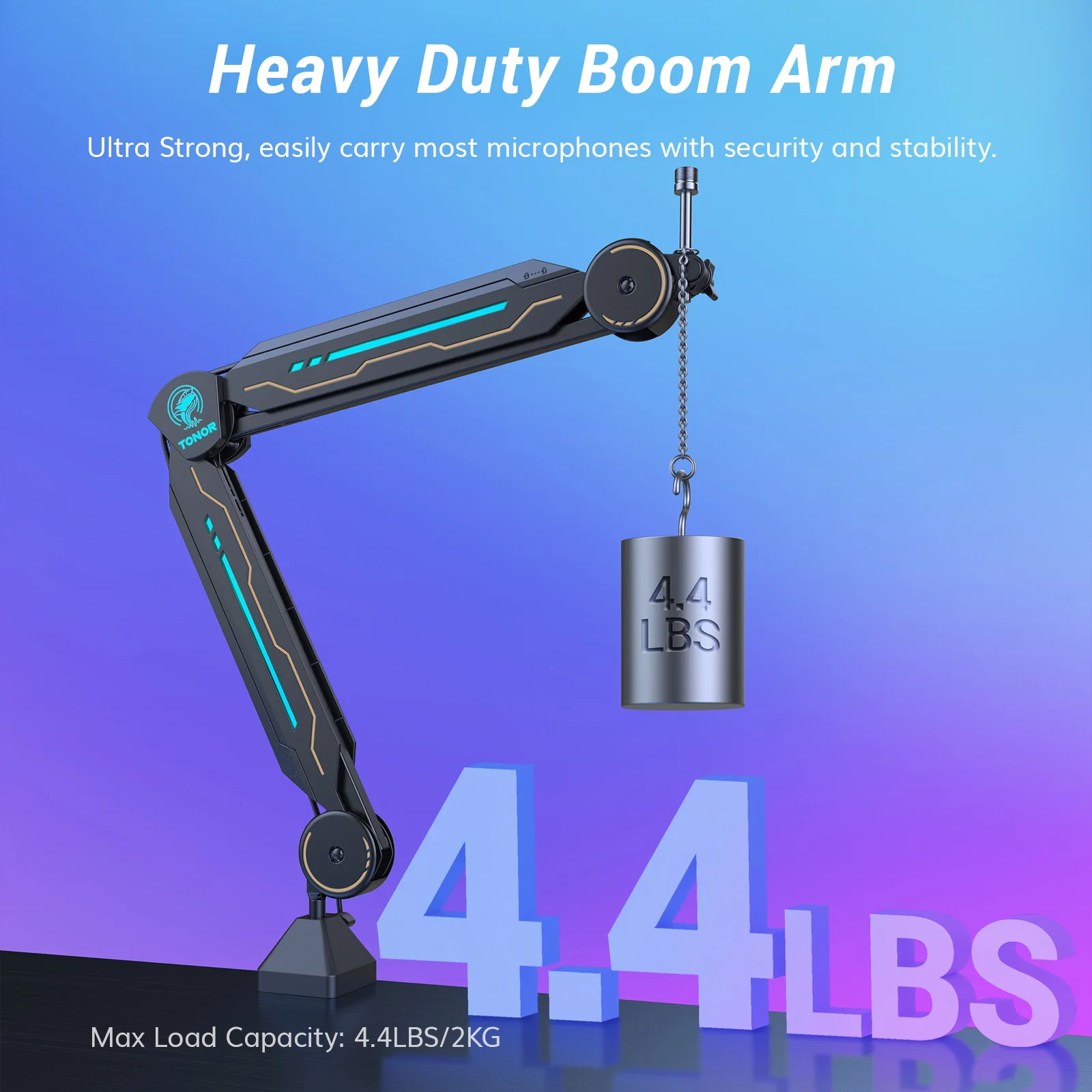 RGB Boom Arm Adjustable Mic Stand with RGB Light 5/8&rsquo;&rsquo; Screwadapter Rotatable Suspension Boom Scissor Stand