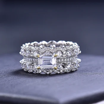 Super Flash 1CT Rectangular Moissanite Wide Ring with GRA Certificate S925 Silver Jewelry Wedding Party Gift 1