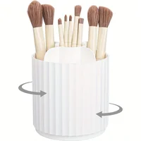 Makeup Brush Holder Organizer 360°Rotating Make Up Brushes Container for Vanity, Spinning Cosmetics Storage Cup, Stripe White 1