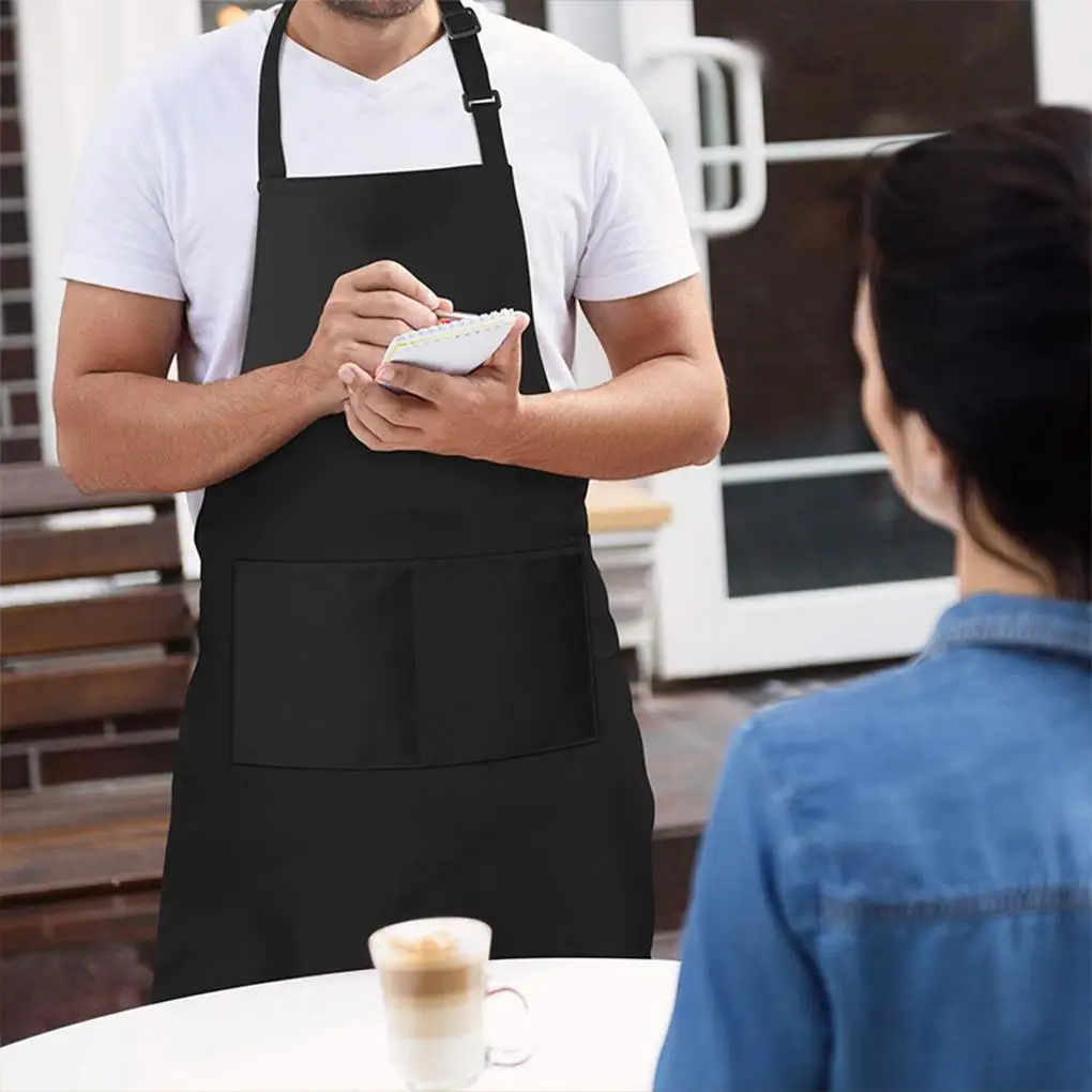 Cotton Adjustable Bib Apron With Large Pocket Waterproof Machine Washable Adjustable Neck Strap