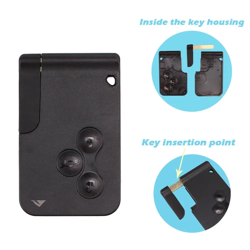 Renault Replacement 3-Button Smart Card Key Housing with Integrated Small Key