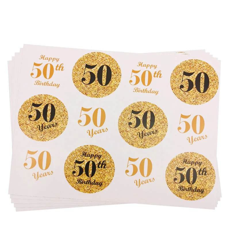 Gold Dia 4cm Cheers Happy Birthday & Anniversary Paper Sticker Labels - Elegant Party Seals & Decor
