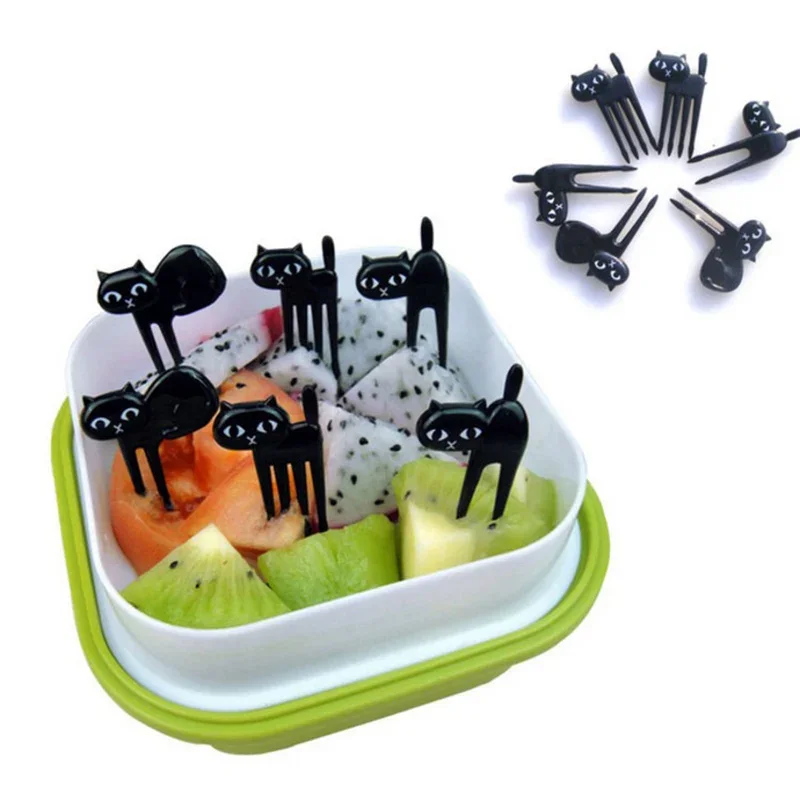 Black Cat Mini Cartoon Snack Fork Set - 6pcs