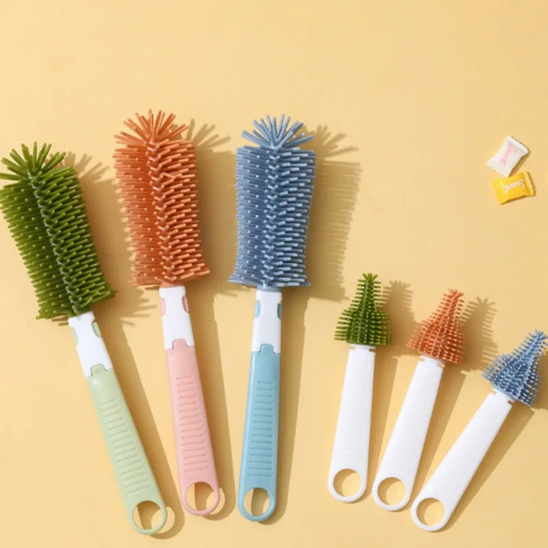 Bottle Brush 2PCS/Set Silicone Baby Bottle Brush Set 360 Degree Rotation Baby Feeding Bottle with Nipple Brush for Bottles Cups Vacuum Flask