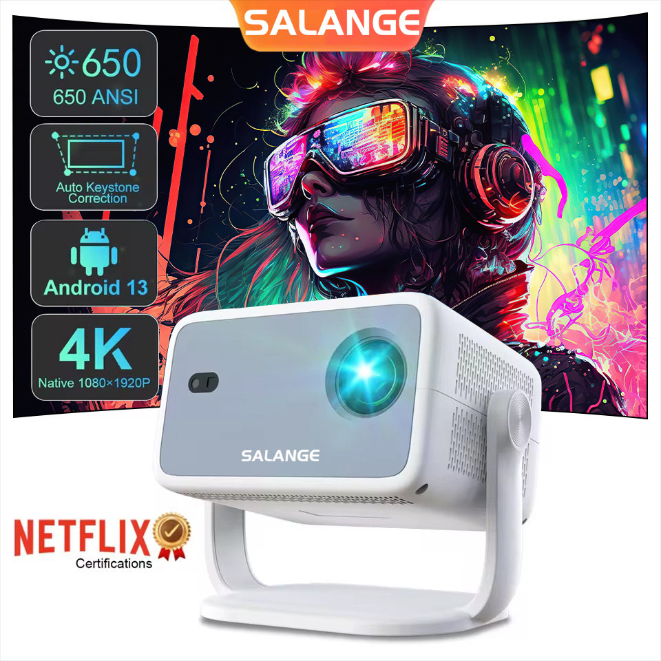 Salange P350 Google TV Netflix Projector Android 11 Smart 4K Home Cinema HD 1080P Wifi6 BT5.2 650ANSI Auto Keystone Correction