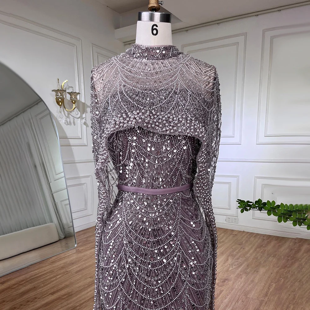 S286b214e33b44daf8d03cc409a9fbfc4N Arabic Nude Mermaid Long Cape Sleeves Luxury Evening Dresses Gowns For Women Wedding Party Mallzona