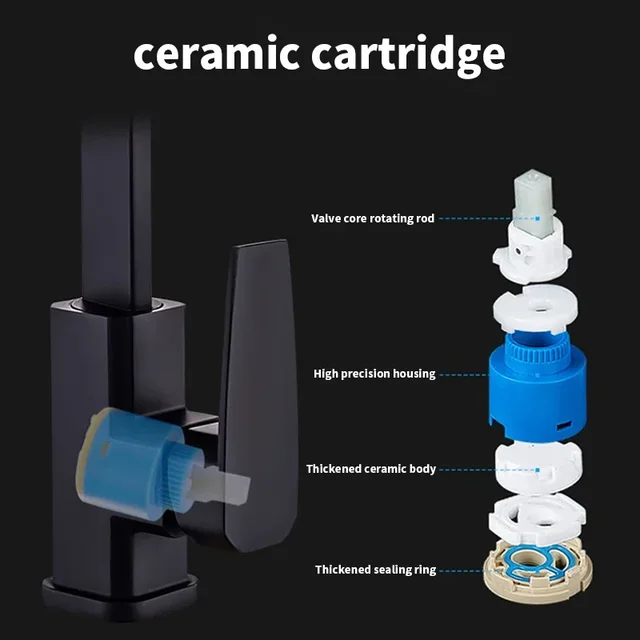 Black Square Kitchen Faucet Chorme Hot And Cold Kitchen Sink Tap 360 Degree Rotation Mixer Deck Mounted Water Tap 2