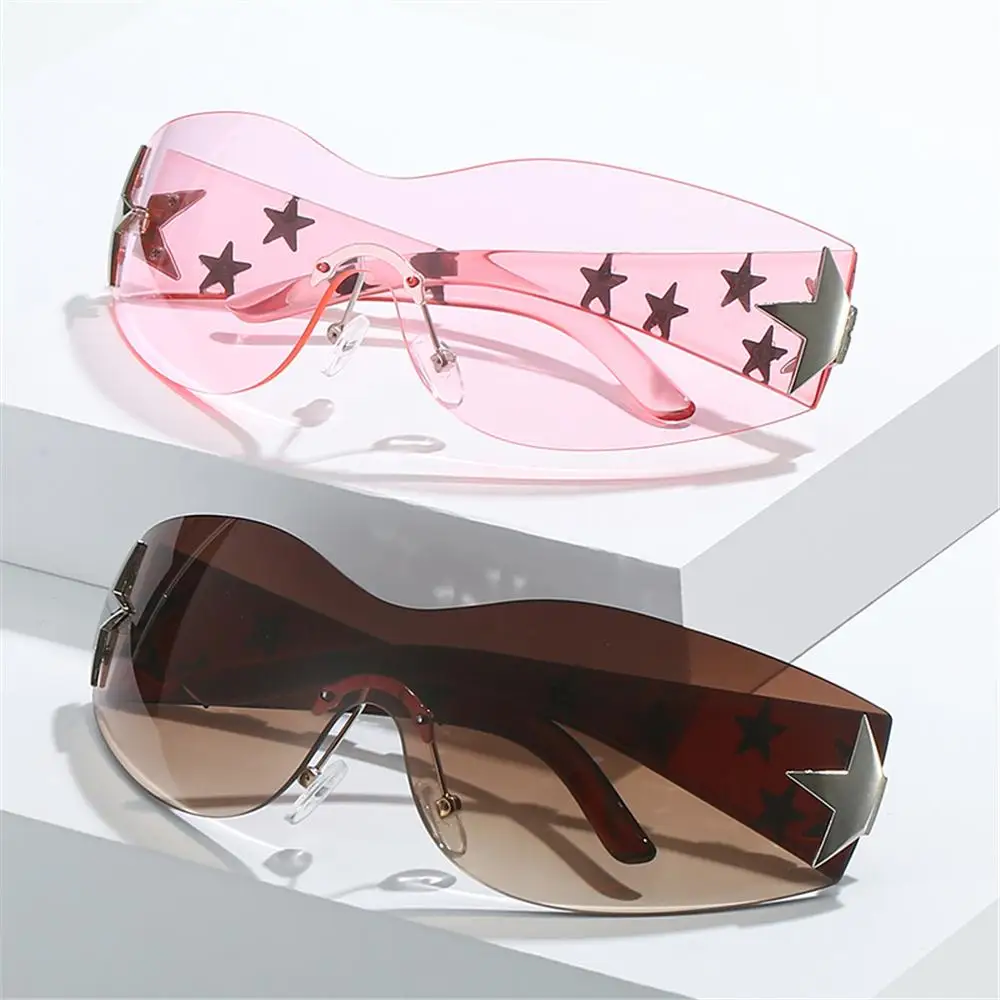 

Black Sunglasses for Beach, Outdoor UV400 Protection Cool Wrap Around Rimless Y2K Sunglasses Sun Glasses Stars Decor
