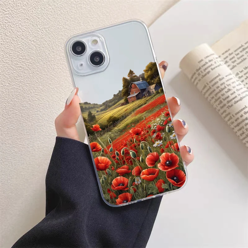 Poppy Flower Bloom Hot Red Clear Case für iPhone 12 13 Pro Max Mini 11 14 Pro Max XS X XR SE 2020 7 8 Plus transparente Abdeckungen – Detail 8
