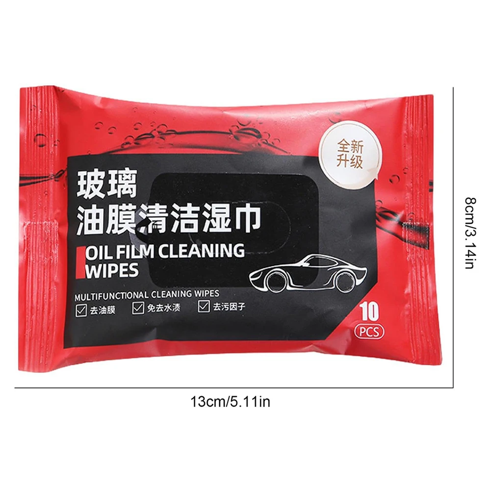 Car Glass Oil Film Removal Wipes Car Oil Stain Cleaner Film Remover Wet Wipes Vehicle Window Powerful Decontamination 10Pcs