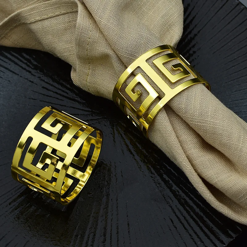 European Style Napkin Ring 6/2pcs Cloth Napkin Buckle Hollow Pattern Serving Napkis Gold and Silver Wedding Table Decoration napkin ring