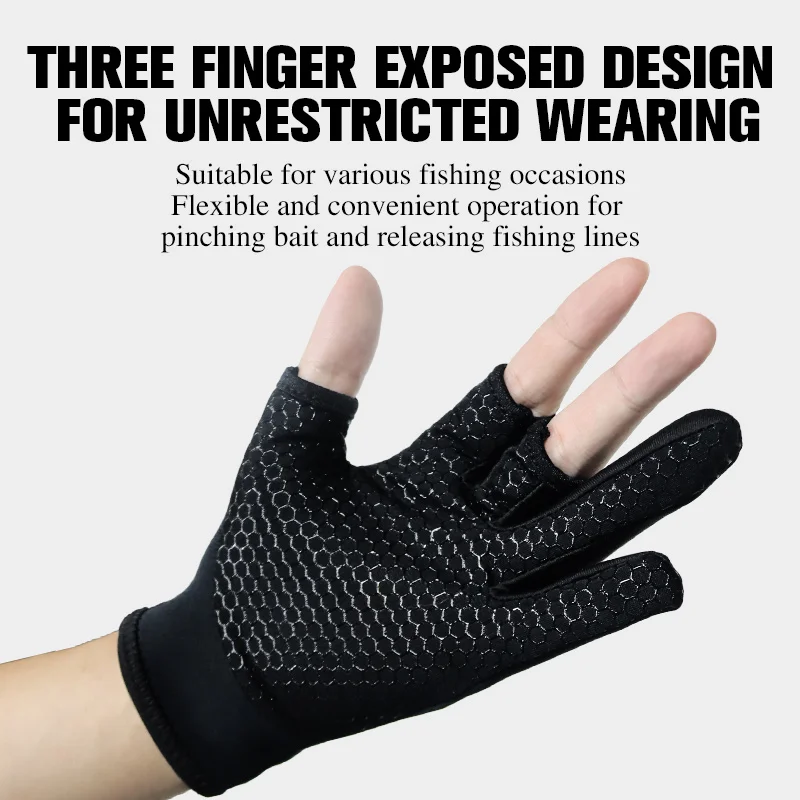ZYZ Fishing Gloves Anti-slip Padded Warmth Elasticity Three Finger Cut Fly Fishing Gloves Breathable Sports Camping