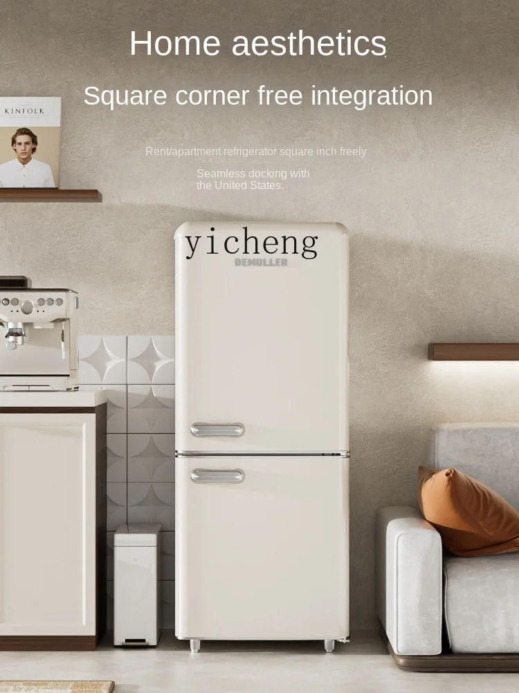 Tqh Retro Refrigerator Mini Small Household Rental Room Dormitory Double Door Energy Saving Power Saving Freeze Storage