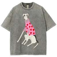 T-shirts pour femmes en coton oversize, imprimé drôle de chien teckel, style streetwear, col rond, confortables, effet vieilli, vêtements d'été 3