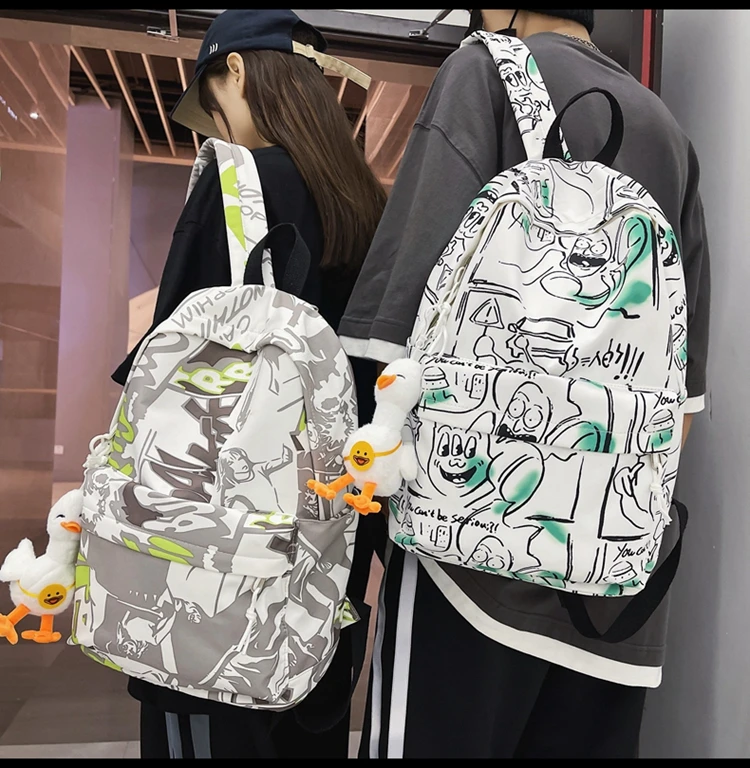 Fashion Nylon Backpack High Capacity Woman Student School Bag Autumn New Graffiti Shoulder Bag Female Luxury Brand Backpacks