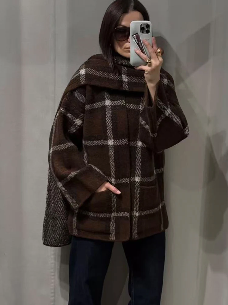  Women Elegant Coat With Scarf Collar Long Sleeve Loose Fit Pockets Jackets Lady Casual Style Knit Streetwear Autumn Winter War