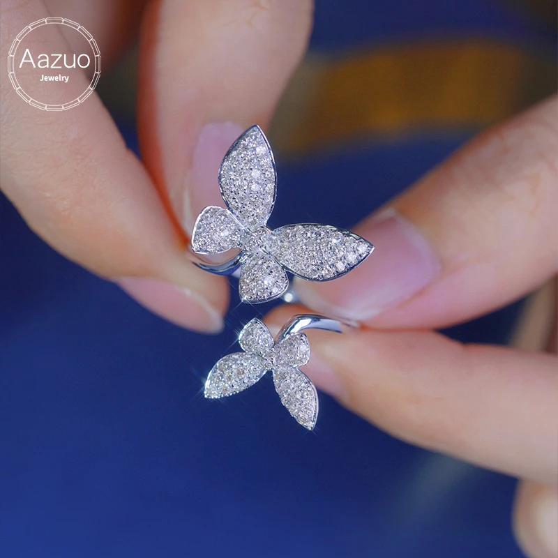 

Aazuo Fine Jewelry 18K White Gold Real Diamonds 0.80ct Luxury Butterfly Ring Gift For Woman Deluxe Banquet Fashion Jewelry Au750