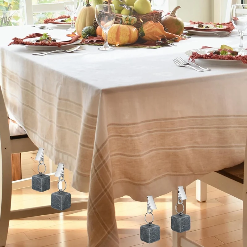 16PCS Tablecloth Weights With Metal Clip, Cube Table Covers Pendant Stones, Marble Table Cloth Weights For Decoration 4