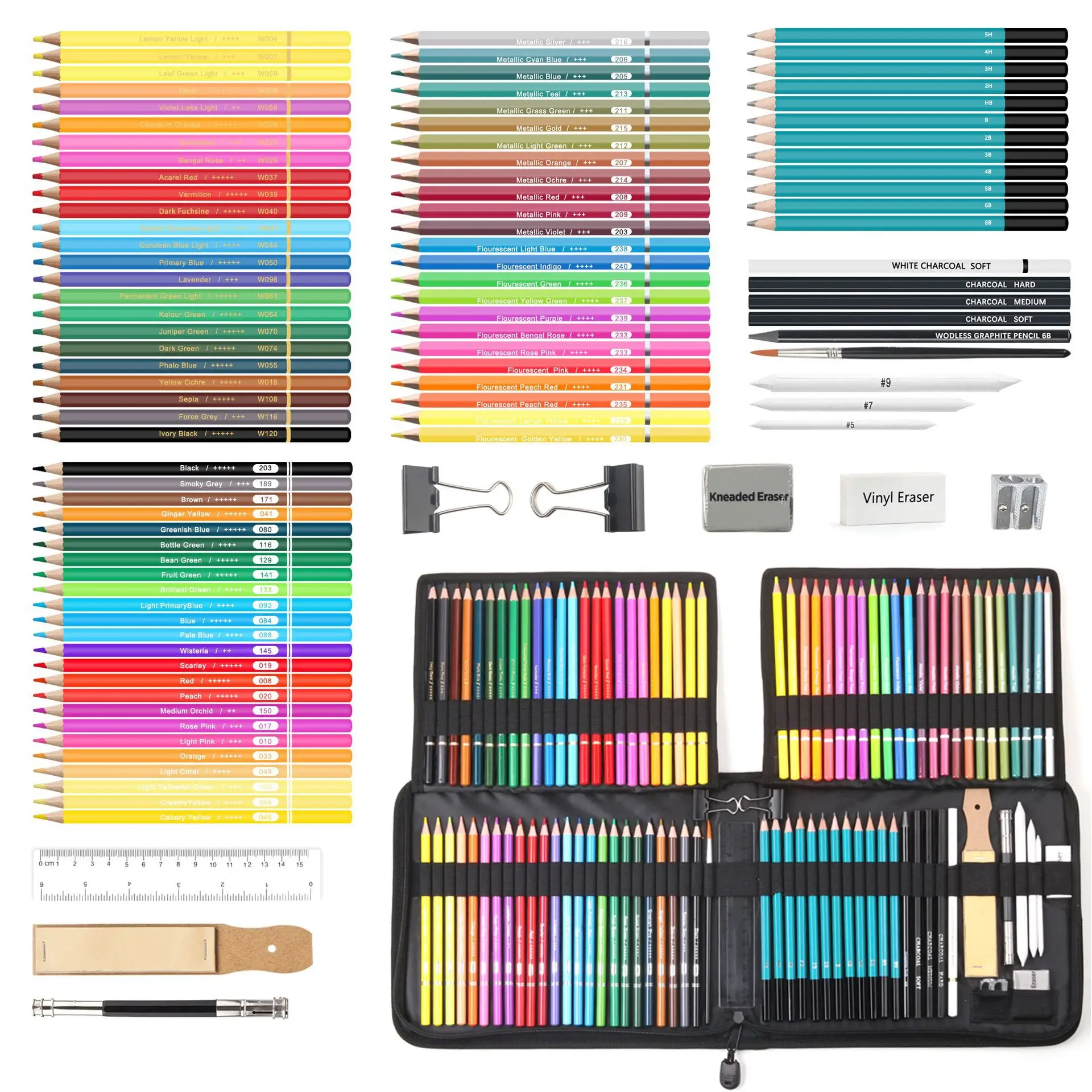 168pc Drawing Pen Art Set Kit Colored Pencils and Sketch Charcoal Tool Adult  Kid