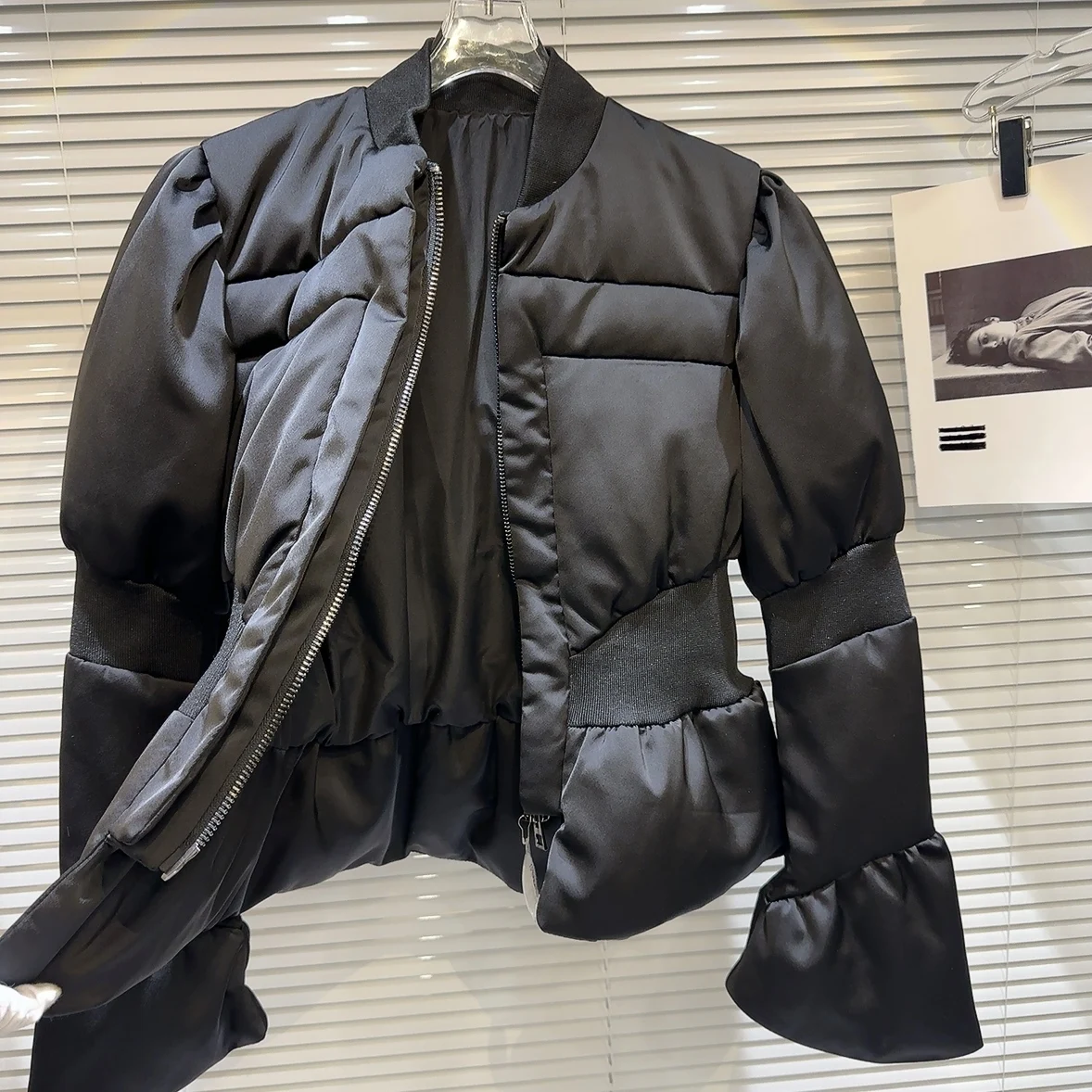 DEAT 2024 Winter New Items Fashion Women's Thread Waist Design Warm Jacket Casual Solid Color Zipper Cotton Padded Coat 11A01161