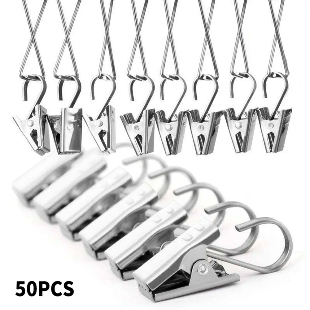 50Pcs Stainless Steel Curtain Clips With Hook Sturdy And Durable Window