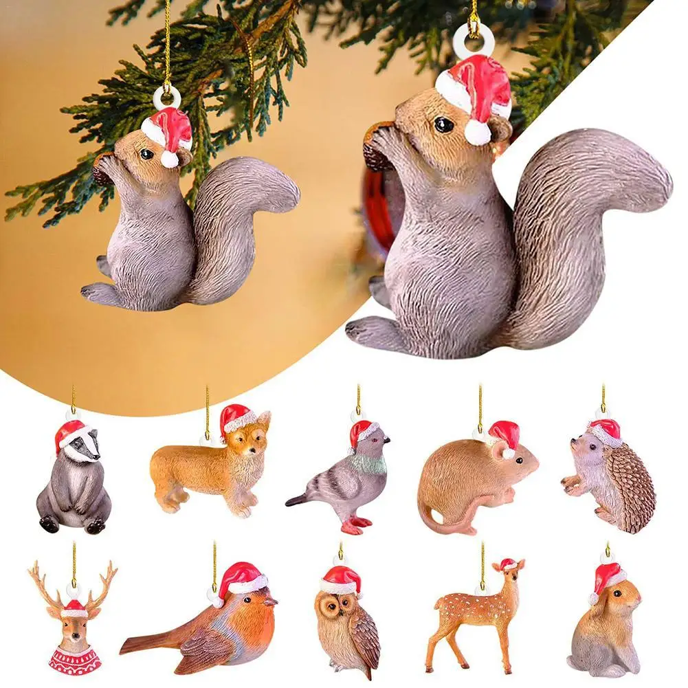 

Flat 2D Christmas Tree Hanging Ornaments Cute Animal Figurines Christmas Home Backpack Car Pendants Decorations New Year Gifts