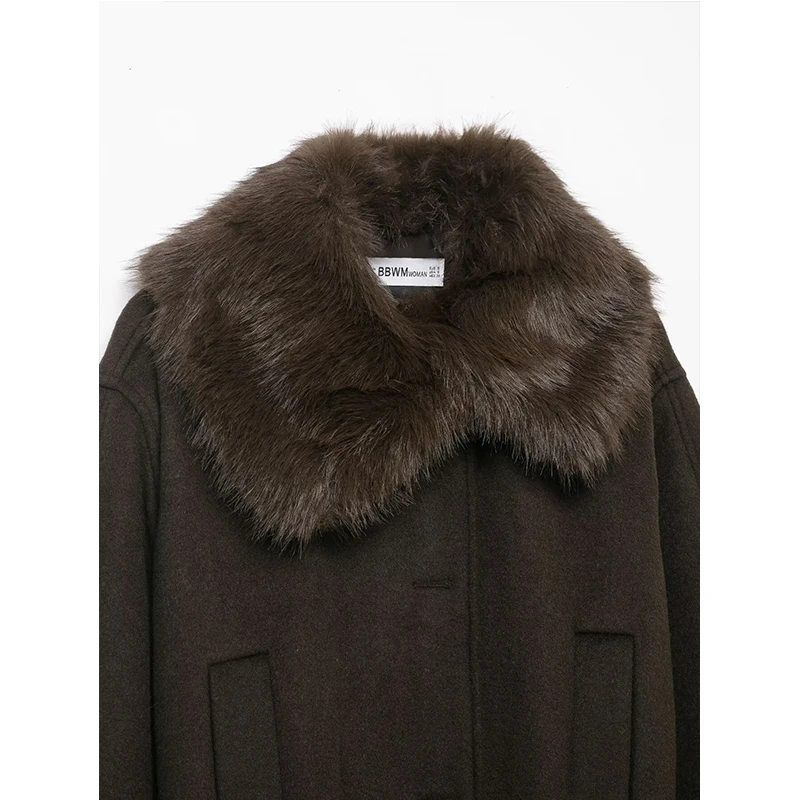 Women's Jacket Autumn Winter 2025 New Fashion Faux Fur Lapel Jackets Women Coat Casual Long Sleeve Belt New Outerwear