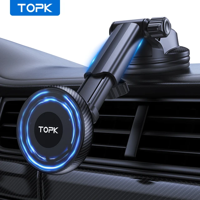 TOPK Strong Suction Car Mount FOR MagSafe FOR Phone, Adjustable Long Arm Windshield Dashboard Holder, Ultra-Stable Magnet Stand