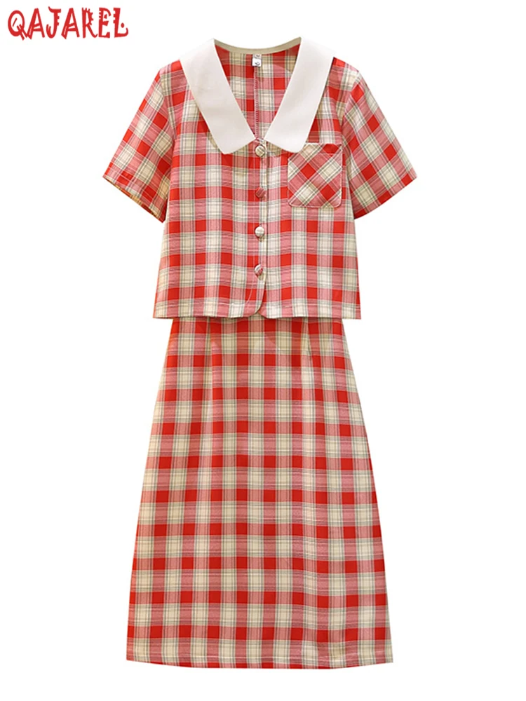 

Korean Hepurm Vintage Plaid Casual Midi Sets Dress Women Formal Office Lady Outfits Dress 2024 Summer Elegant Night Party Dress