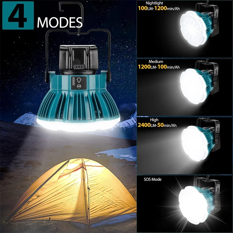 2400LM LED Camping Lantern For Makita 14.4V 18V LXT Lithium Battery 24W LED Work Light