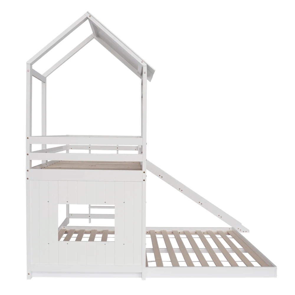 Schlafzimmer-Etagenbett mit Rutsche, Hausbett, mit Fallschirmgitter, mit Fenster und Dach, mit dreistufiger Leiter, 90 x 200 cm und 140 x 200 cm – Detail 25