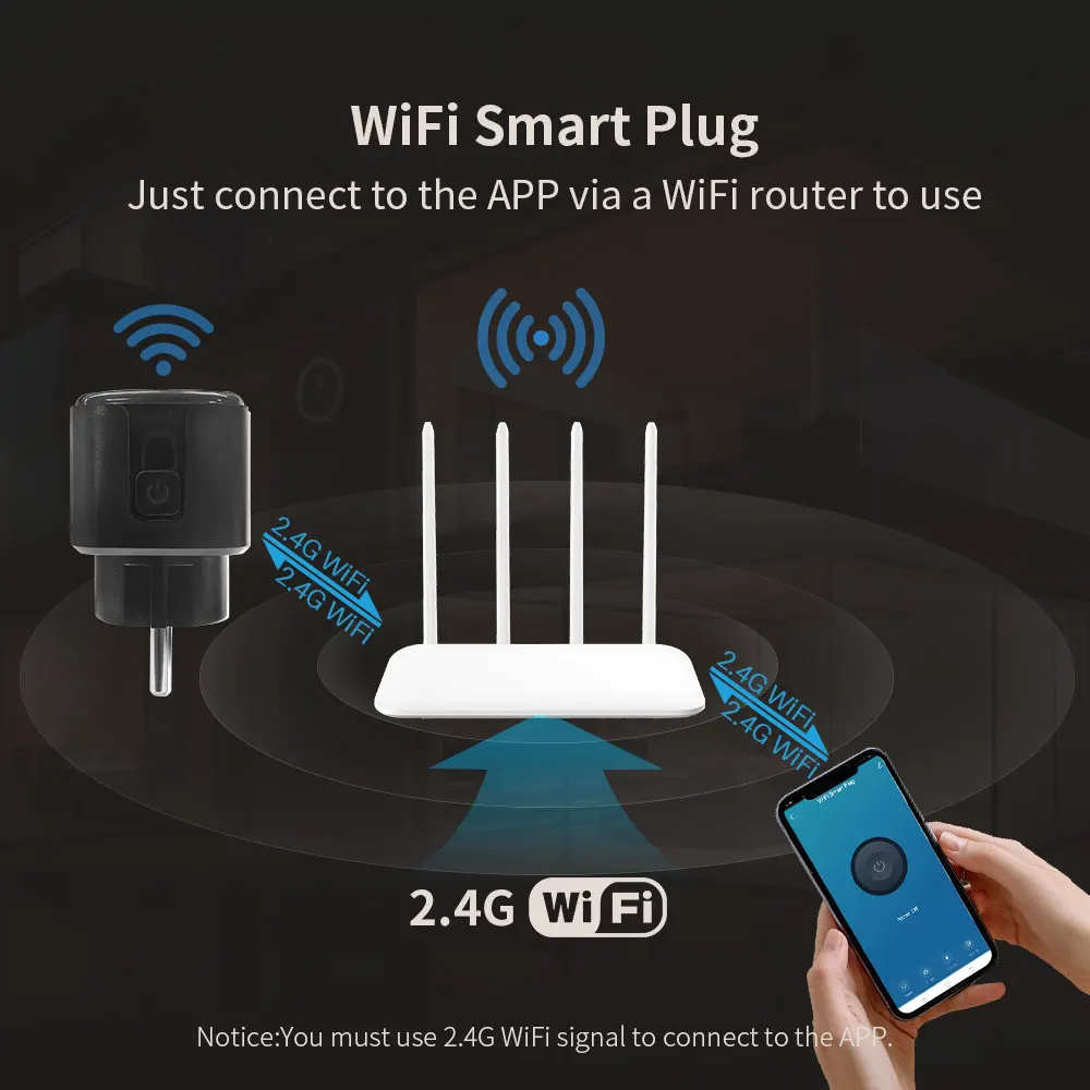 Tuya WiFi Smart Plug Socket With Timing/Countdown/Power Monitoring Function, Sup