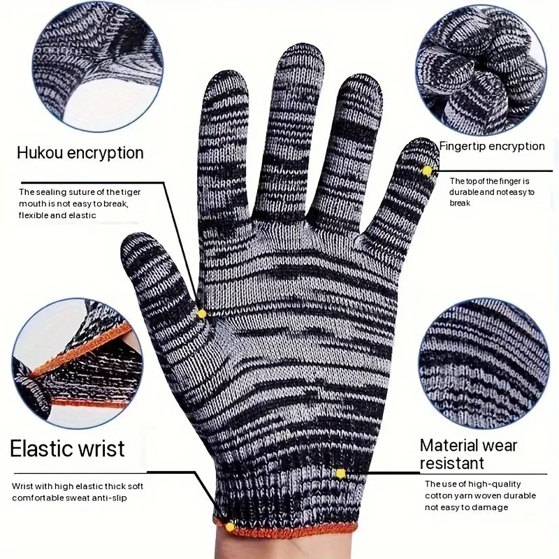 6/12Pairs Work Gloves Stain Resistant Car Maintenance Outdoor Camping Climbing Knitting Breathable Protection Work Gloves 3