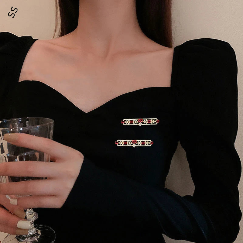 남녀공용 독특한 직사각형 디자인 지르콘 보석 브로치, 의류 참 액세서리