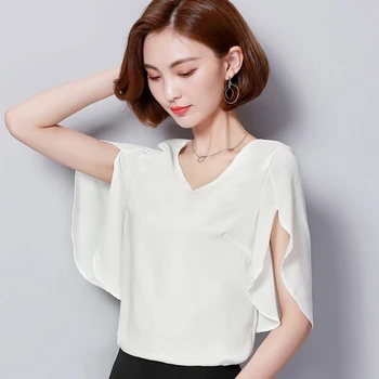 Summer Women Chiffon Shirt Lotus Leaf Sleeve Blouse 1