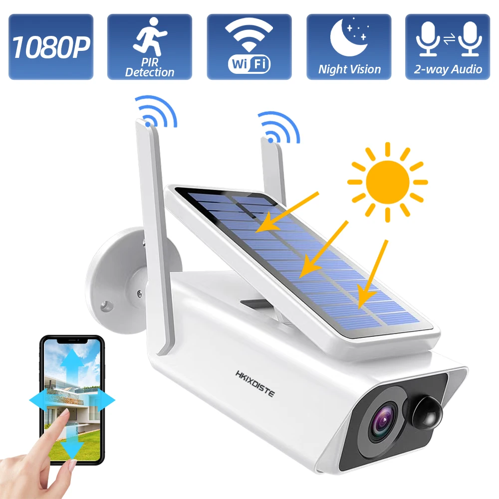 

Solar IP Camera Wifi Battery Solar Powered Security Camera PIR 1080P Two-Way Audio Wireless Security PIR Detection IP Camera 2MP
