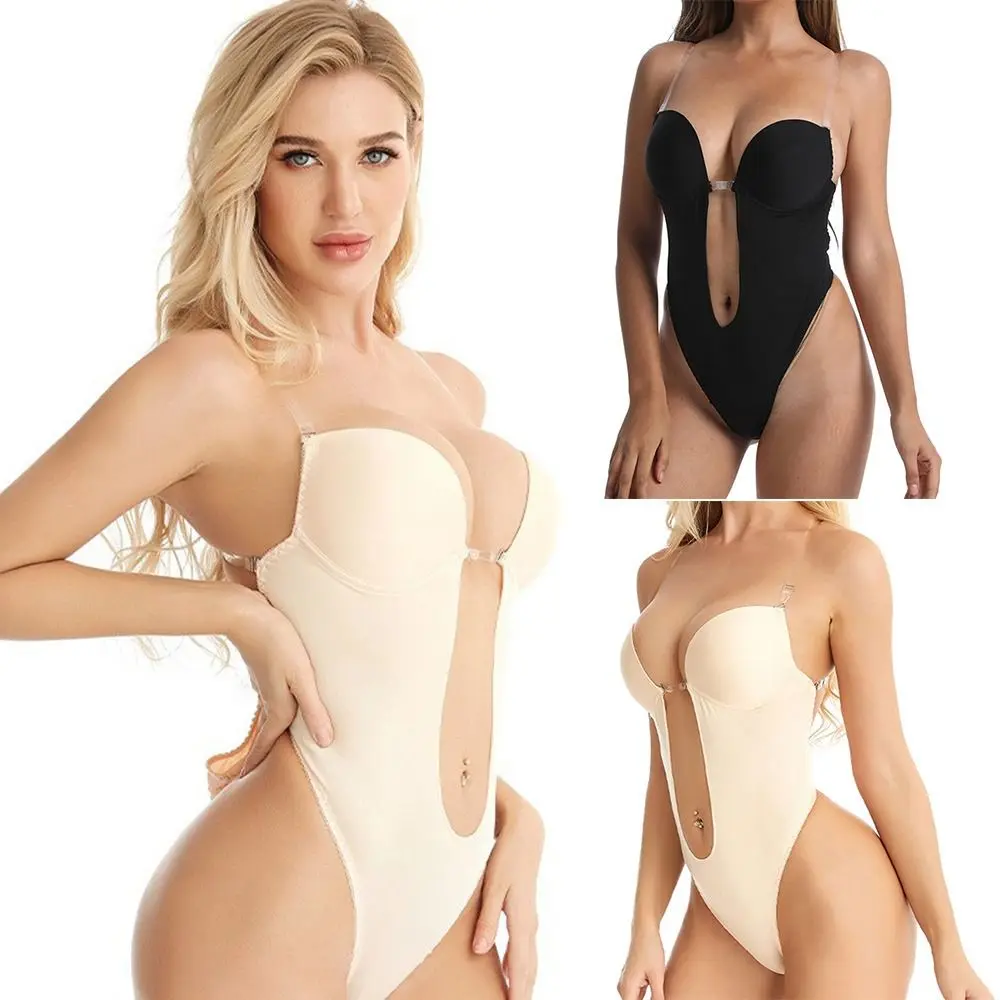 

Women Thongs Body Shaper Plunge Bras Backless Dress U Plunge Backless Underwear Invisible Push Up Bra Full Body Shaper