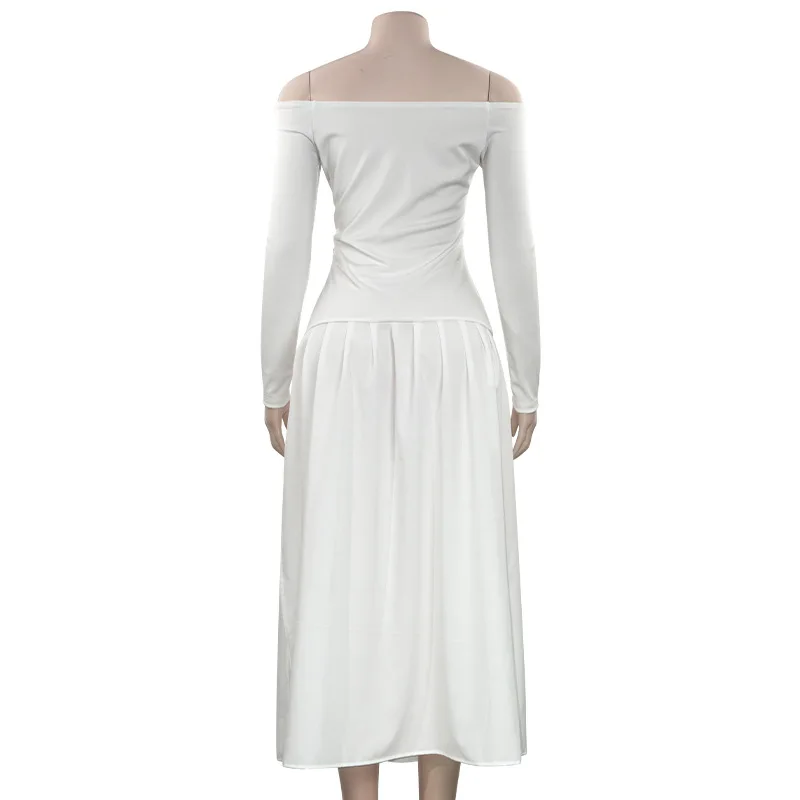 Off-Shoulder Fashion Patchwork Maxi Dress Women's Solid Elegant Commute Autumn Dress Female Backless Long Dress New