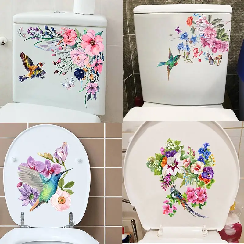 Flowers And Birds Wall Sticker Bathroom Toilet Decor Living Room Cabinet Refrigerator Home Decoration Decals Sticker M244