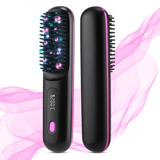Cordless Hair Straightener Brush 3 Temperature Electric Negative Ions Ceramic Anti-Scald Heated Comb Hair Styling Tools
