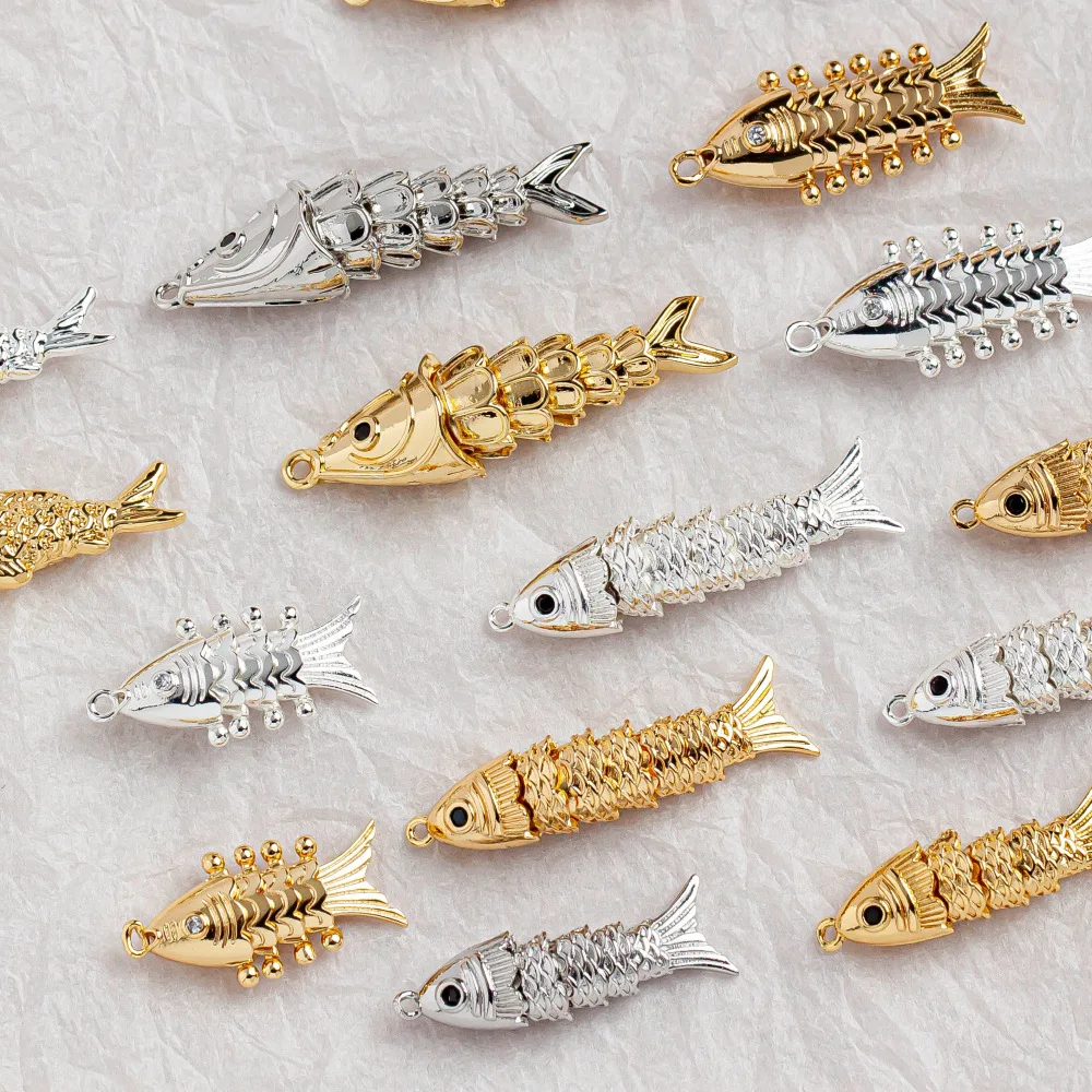 Copper Plated Gold Fish Pendant for DIY Handmade Jewelry with Electroplated Color Retention